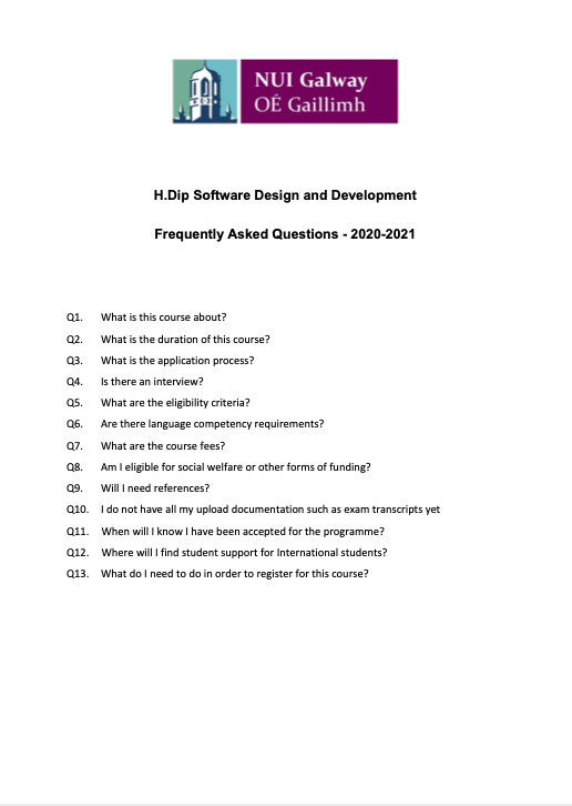 H.Dip Software Design and Development FAQ 2020-2021