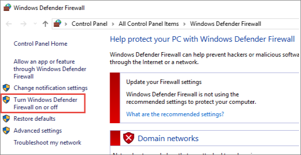 Turn Windows Defender Firewall on or Off 