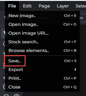 Pixlr File tab Save option