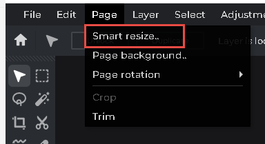 Pixlr Smart Resize option on Page dropdown