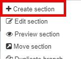 Partial image of Actions Menu with Create section highlighted