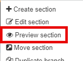 Actions Menu with the Preview option highlighted