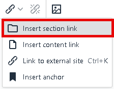 Add a link menu with Add a section highlighted